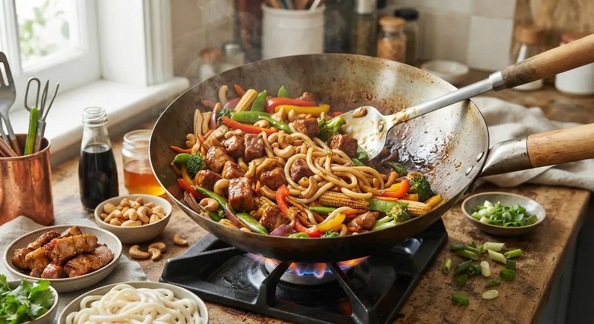 Honey Glazed Pork Asian Noodle Cashew Wok